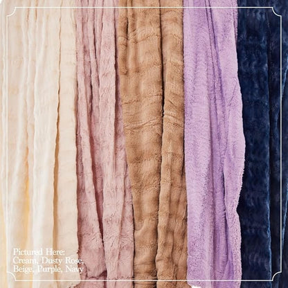 The Connecticut Home Co Bedding Blanket, Twin 80x60, Soft Fluffy Room Decor, Cozy Warm Throws for Bed, Gifts for Women, Bedroom Cute Aesthetic Blankets Faux Fur and Sherpa Dusty Rose
