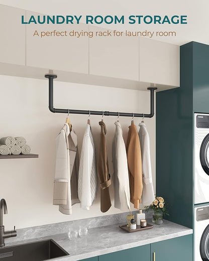 OROPY Industrial Pipe Clothes Rack Wall Mounted Set of 2, 38.4 inches Heavy Duty Iron Pipe Clothing Garment Rail, Multi-Purpose Clothing Hanging Rod for Laundry Room and Closet Storage