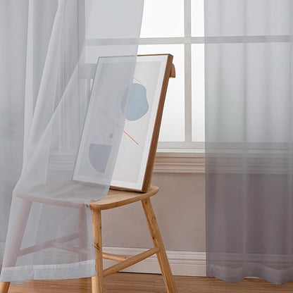 OWENIE Sheer Curtains 72 Inches Long for Living Room Bedroom, Rod Pocket Fimly Voile Door Curtains with Soft Touch, Rod Pocket Solid Light Grey Voile Elegant Airy Curtains, Each 42Wx72L inch