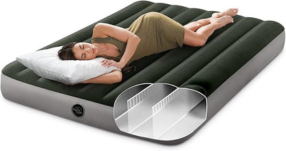 Intex 64778E Dura-Beam Standard Prestige Air Mattress: Fiber-Tech – Full Size – Hand-Held Battery Pump – 10in Bed Height – 600lb Weight Capacity