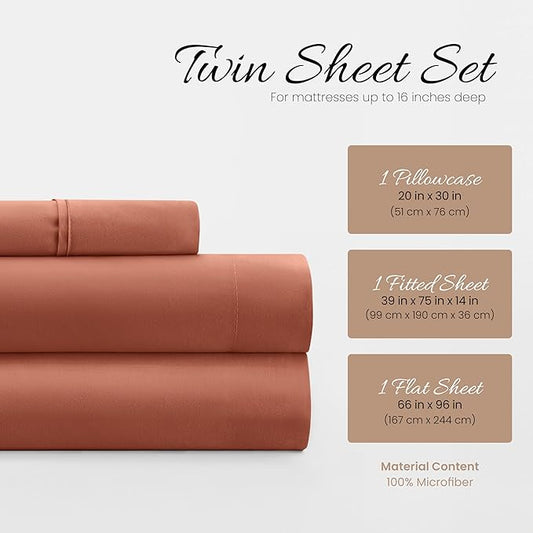 Linen Market Bed Sheets for Twin Size Bed (Clay) - Sleep Better Than Ever with These Soft and Cooling Twin Sheets - Deep Pocket Fits 16" Thick Beds - 4 Piece Twin Sheet Set