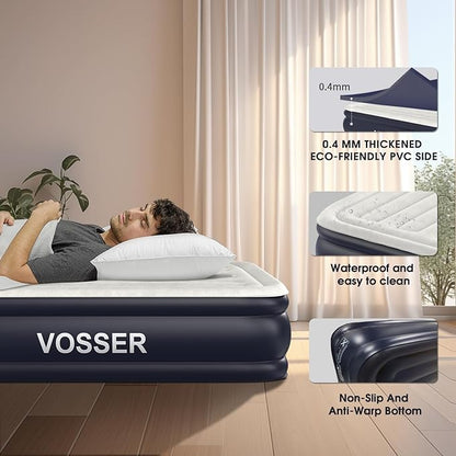 Air Mattress Full with Built in Pump,18''Inflatable Mattress of Upgraded Vertical Beams,Self Inflatable/Deflation Blow Up Mattress in 3 Mins,Flocked Top Airbed with Carry Bag for Home, Camping