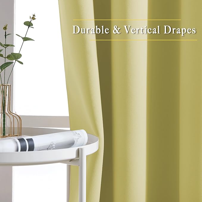NICETOWN Paler Yellow Room Darkening Curtains 84 inch Length 2 Panels, Grommet Thermal Insulated Window Treatments Light & Sound Reducing Drapes for Living Room/Bedroom, W46 x L84