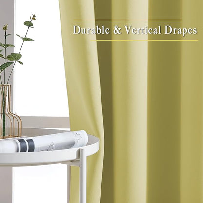 NICETOWN Bedroom Room Darkening Curtains 95 inch Length - Triple Weave Energy Saving Thermal Insulated Solid Grommet Room Darkening Draperies for Patio/Hall (1 Pair, 80 inches Wide, Paler Yellow)