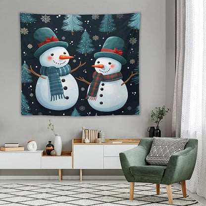 MaSiledy Tapestry Wall Hanging Snowman Couple Tapestry Christmas Snowman Wall Hanging Wall Tapestry Aesthetic Wall Art for Home Decor 50"x60" Holiday Scene Banner for Winter Christmas Party