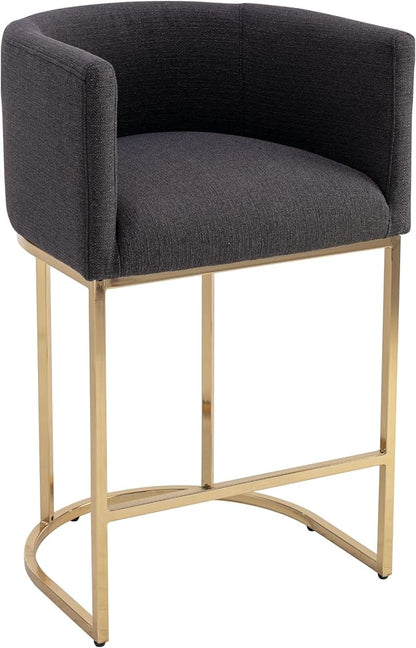 Modern Counter Height Linen Upholstered Bar Stool, 29" Kitchen Counter Island Stool Bar Chairs with Gold Metal Frame for Kitchen Island, Charcoal