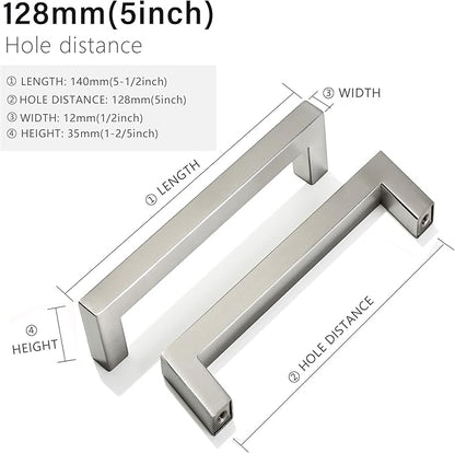 Cabinet Pulls Brushed Nickel Cabinet Handles Square Drawer Pulls, 40 Pack 5 Inch Stainless Steel Kitchen Door Cupboard Cabinet Handles, Cabinet Hardware Drawer Handles, 128mm Hole Centers