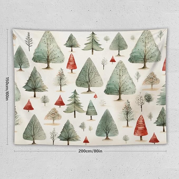 Tapestry Vintage Christmas Tree Watercolor Tapestries for Bedroom Aesthetic Watercolor Christmas Tree Tapastry's Wall Hanging Wall Hanging Decor Home Decoration for Bedroom Living Room Dorm 60"x80"
