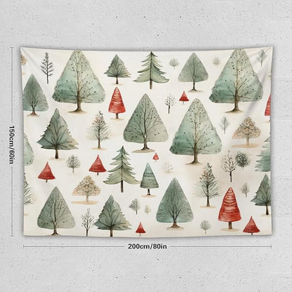 Tapestry Vintage Christmas Tree Watercolor Tapestries for Bedroom Aesthetic Watercolor Christmas Tree Tapastry's Wall Hanging Wall Hanging Decor Home Decoration for Bedroom Living Room Dorm 60"x80"