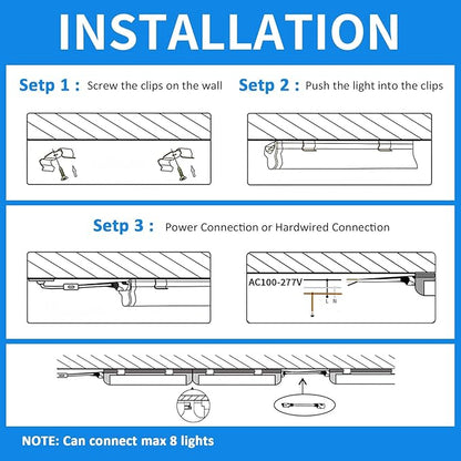 CNSUNWAY 2FT LED Shop Light, 20W 3000K Warm White, T8 LED Tube Light, Ceiling and Utility Shop Lights, Linkable Under Counter Lights for Kitchen, Garage, Workbench, Basement, ETL Listed (Pack of 6)