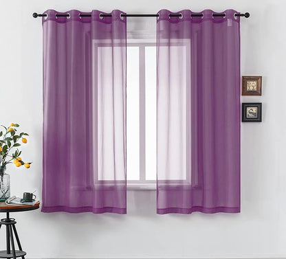 DUALIFE 54 Inch Length Purple Sheer Curtains for Girls Bedroom Set of 2 Panels Grommet Window Semi Voile Drapes Purple Sheer Curtains for Living Room Kids Decor Dark Royal Purple 52x45 Long