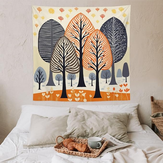Tapestry As Wall Art Shabby Chic Trees Tapestry Rustic Autumn Tapestry Vintage Aesthetic Tapestries Wall Hanging for Bedroom Living Room Dorm Decor 60"x60" Tapestries Winter Snowflake Decorative