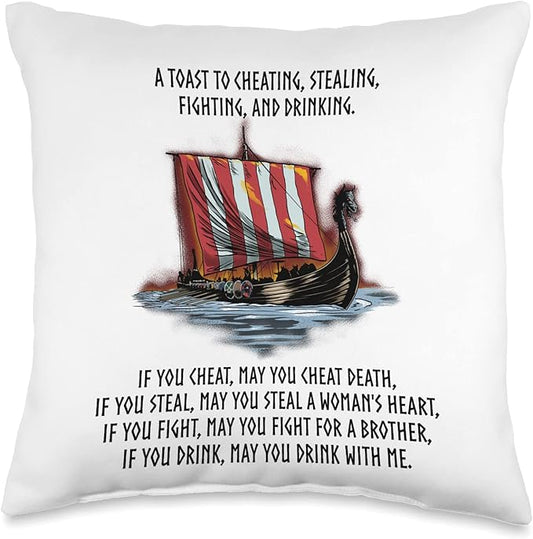 Viking Mythology - Scandinavian Longship - Norse Paganism Throw Pillow