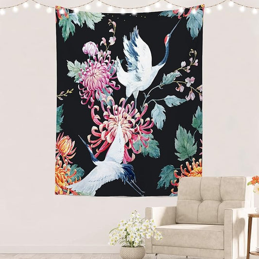 Batmerry White Watercolor S Tapestry, Flower Wall Art Hanging Decoration Polyester Fiber White Ruffled Around for Dorm Room Bedroom Living Room, 59.1x51.2 inches