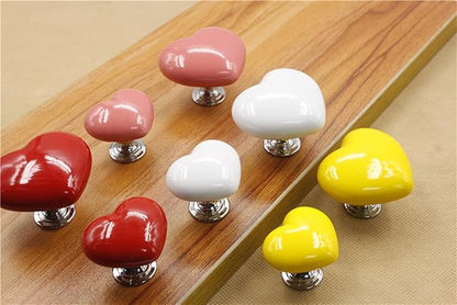HUAMULAN 10PCS Heart Shape Glossy Ceramic Knobs Cabinet Dresser Pulls Door Handles Cupboard Wardrobe Drawer Backplate,Yellow