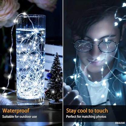 VOOKRY 32 Pcs Fairy Lights Battery Operated String Lights - 10 ft 30 LEDs Waterproof Silver Wire Mini Firefly Starry Moon Lights for DIY Crafts Wedding Party Table Centerpieces Christmas(Cool White)