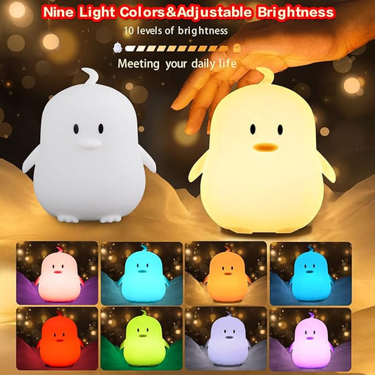 WHA&DARREN Penguin Night Light for Kids, Children Lamp Portable Rechargeable Silicone Baby Night Light, Remote Controlled Children's Animal Lamp Kawaii