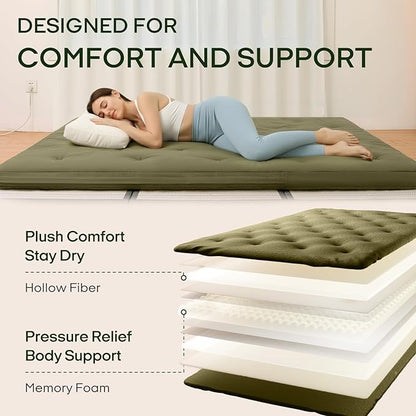 ZonLi Japanese Floor Futon Mattress Twin Size 39"x 80",100% Cotton 2.5'' Thicken Tatami Mattress,Foldable Sleeping Pad,Portable Dormitory Tatami Mat,Roll Up Floor Lounger Bed for Adult (Winter Moss)