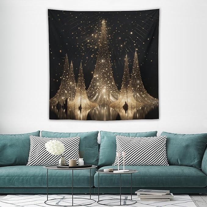 Silver Lighted Christmas Trees Tapastry's Wall Hanging Christmas Holiday Tapestry for Bedroom Aesthetic Landscape Tapestry for Bedroom Colorful Wall Hanging Aesthetic Wall Art For Room Decor 60"x60"