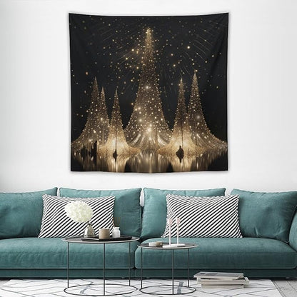 Silver Lighted Christmas Trees Tapastry's Wall Hanging Christmas Holiday Tapestry for Bedroom Aesthetic Landscape Tapestry for Bedroom Colorful Wall Hanging Aesthetic Wall Art For Room Decor 60"x60"