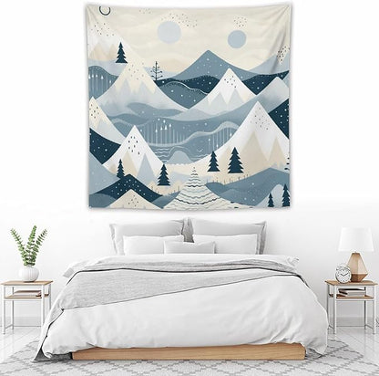 Wall Tapestry Snow Mountain Scandinavian Winter Tapestry Winter Holiday Tapestry Vintage Aesthetic Tapestries Wall Decor for Bedroom Living Room Dorm 60"x60" Tapestries Winter Snowflake Decorative