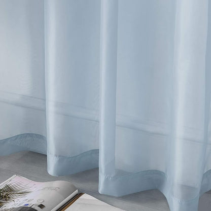 DUALIFE Dusty Blue Curtains 108 Inches Extra Length for Living Room Decor 2 Panels Set Grommet Window Look Semi Transparent Sheer Curtains for Bedroom 108 Inch Long 9 FT Stone Blue