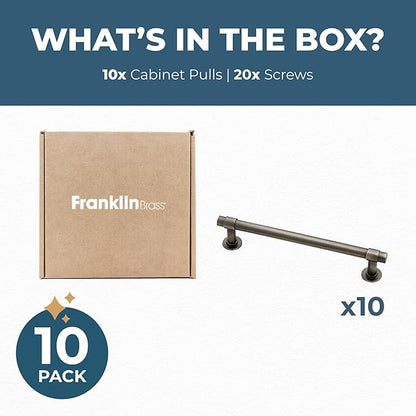 Franklin Brass - Francisco Heirloom Silver Cabinet Handles 5 Inch (5") Hole Center Pulls | Easy Install, Durable Hardware for Kitchen Cabinet Door, Drawers, Dresser Pull, Furniture (10 Pack)