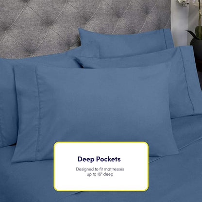 Twin Size Bed Sheets - 4 Piece 1500 Supreme Collection Fine Brushed Microfiber Deep Pocket Twin Sheet Set Bedding - 1 EXTRA PILLOW CASES, GREAT VALUE, Twin, Denim