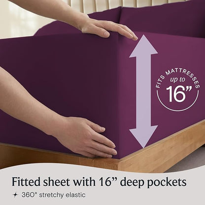 LuxClub 3 PC Sheet Set Sheets Deep Pockets Wrinkle Free Sheets Machine Washable Hotel Bedding Silky Soft - Eggplant Twin