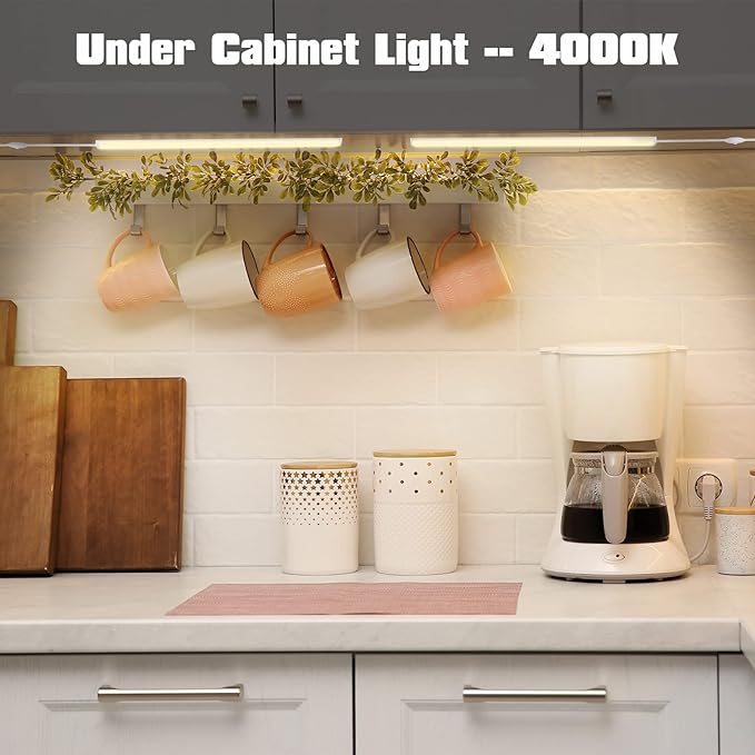 Under Cabinet Lights Plug in, 3 Pcs 12 Inch Thin Under Cabinet Lighting, Natural White Under Counter Lights for Kitchen, Dimmable LED Light Bar for Cabinet, Counter, Workbench, Desk