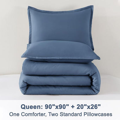 Litanika Haze Blue Comforter Set Queen Size, 3 Pieces Lightweight Solid Bedding Comforter Set, All Season Fluffy Bed Set (90x90In Comforter & 2 Pillowcases)