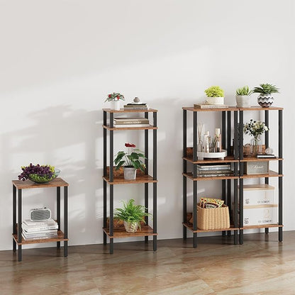 End Table, Side Table, Set of 2, Nightstands with 2-Tier Storage Shelves, Sofa Table for Small Space, Coach Table for Living Room Bedroom, Rustic Brown UTBT101F2