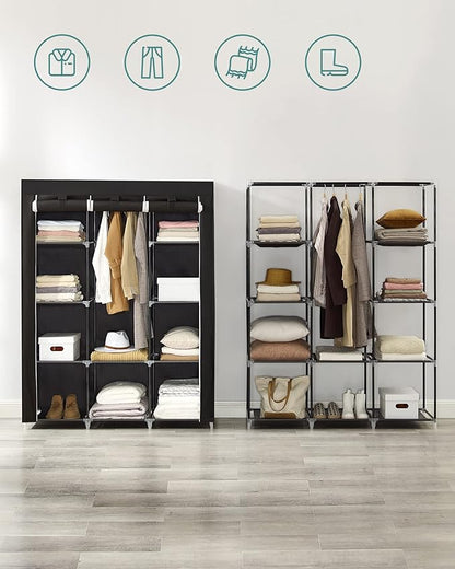 SONGMICS Portable Closet, Clothes Storage Organizer with 10 Shelves, 1 Clothes Hanging Rail, Non-Woven Fabric Closet, Metal Frame, 51 x 17.7 x 66.1 Inches, Black URYG93BK