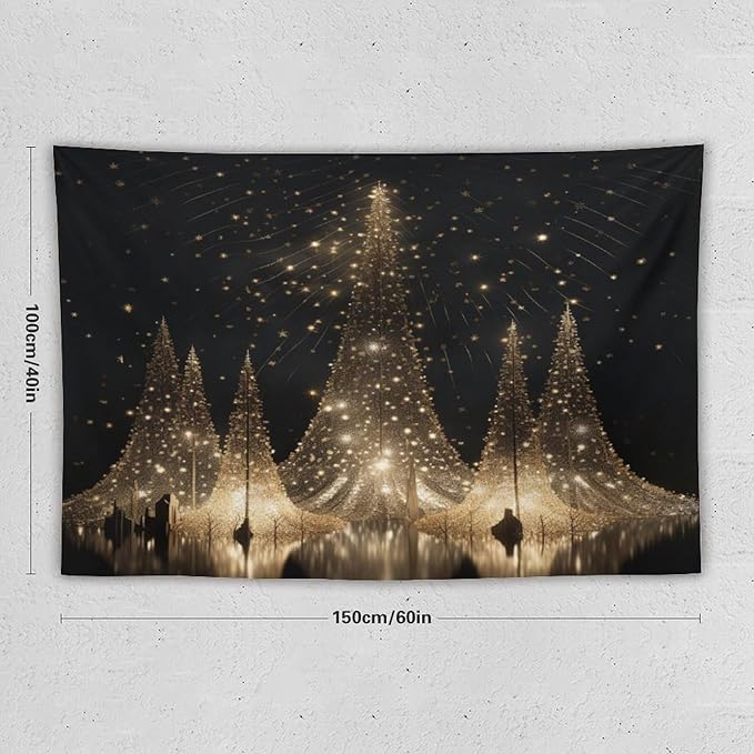 MaSiledy Tapestry Silver Lighted Christmas Trees Tapestry Aesthetic Christmas Holiday Tapestry As Wall Art Wall Hanging for Dorm Living Room Landscape 40"x60" Xmas Wall Hanging Polyester Tapestries