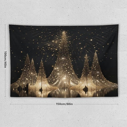 MaSiledy Tapestry Silver Lighted Christmas Trees Tapestry Aesthetic Christmas Holiday Tapestry As Wall Art Wall Hanging for Dorm Living Room Landscape 40"x60" Xmas Wall Hanging Polyester Tapestries