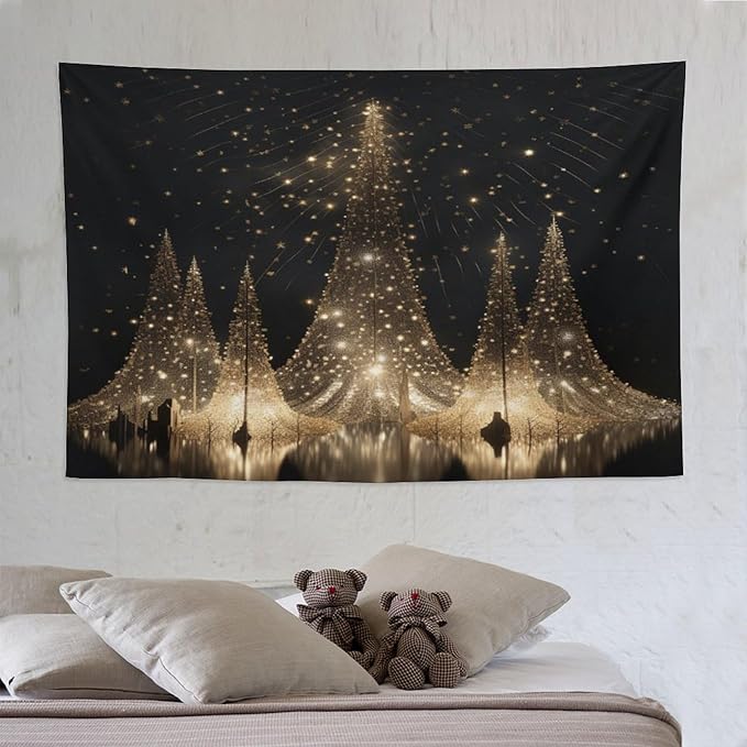 Tapestry Silver Lighted Christmas Trees Tapestries for Bedroom Aesthetic Watercolor Christmas Tree Wall Tapestry Bedroom Wall Decor Living Room Landscape 60"x90" Christmas Family Party