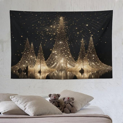 Tapestry Silver Lighted Christmas Trees Tapestries for Bedroom Aesthetic Watercolor Christmas Tree Wall Tapestry Bedroom Wall Decor Living Room Landscape 60"x90" Christmas Family Party