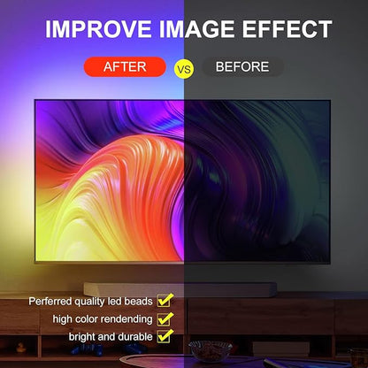 TV LED Lights, 13.2ft Music Sync RGB Strip Lights with Remote & App Control, USB Powered for 32-65 Inch TVs, PC, Bedroom, Gaming Setup, Home Cinema