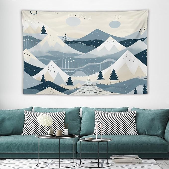 Tapestry Snow Mountain Scandinavian Winter Vintage Aesthetic Tapestry Wall Hanging Rustic Country Holiday Tapestry Wall Hanging Wall Art for Bedroom Living Room Decor Home Decor Landscape 60"x90"