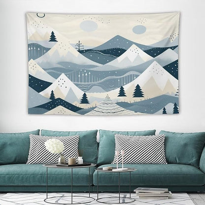Tapestry Snow Mountain Scandinavian Winter Vintage Aesthetic Tapestry Wall Hanging Rustic Country Holiday Tapestry Wall Hanging Wall Art for Bedroom Living Room Decor Home Decor Landscape 60"x90"
