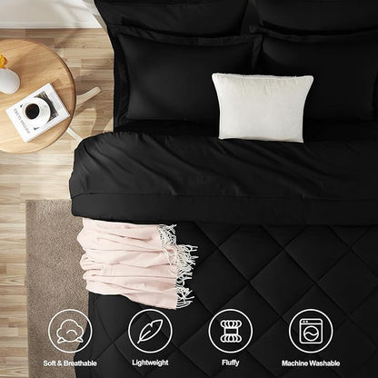 CozyLux California King Comforter Set Black - Cal King Bed in a Bag 7 Pieces, Luxury Soft Bed Set for All Seasons, Bedding Set with Down Alternative Comforter, Sheets, Pillowcases & Shams