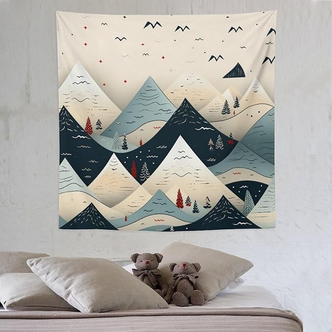 MaSiledy Snow Mountain Scandinavian Winter Wall Tapestry Winter Holiday Tapestry for Bedroom Aesthetic Landscape Tapestry Wall Hanging for Bedroom Living Room Dorm Decor 60"x60"