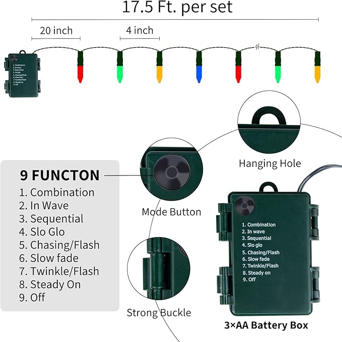 Battery Operated Christmas Lights 2 Pack 18 Feet 50 LED Clear Mini String Lights with 8 Modes Waterproof Tree Lights for Xmas Outdoor Indoor Holiday Party Garden Decor, Multicolor