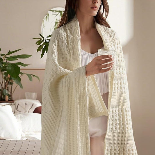 PHF 100% Cotton Waffle Weave Throw Blanket, Soft Lightweight Breathable Cozy Throws for Couch Bed Sofa, Luxury Aesthetic Woven Blanket for Home Decor & Office, 50"x60", Cannoli Cream