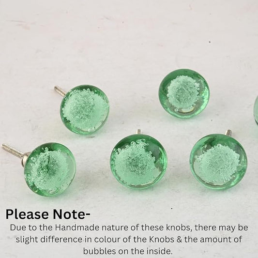 Perilla Home Set of 4 Bubble Knobs - Decorative Light Green Crystal Knobs - Glass Knob for Home Decor, Interior, Kitchen Cabinet, Hardware, Cupboard, Door, Dresser, Wardrobe and Drawer Pulls Handles