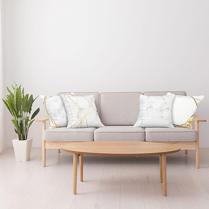 Ambesonne Marble Throw Pillow Cushion Case Pack of 4, Modern Design Illustration of Geometric Golden Yellow Tone Lines Shapes, Modern Accent Double-Sided Digital Printing, 18", Grey Mustard