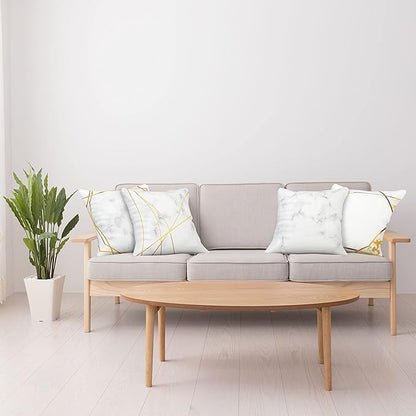 Ambesonne Marble Throw Pillow Cushion Case Pack of 4, Modern Design Illustration of Geometric Golden Yellow Tone Lines Shapes, Modern Accent Double-Sided Digital Printing, 20", Grey Mustard