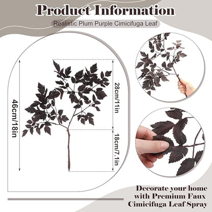 Lyrow 3 Pack Artificial Cimicifuga Plant Leaf Spray Faux Plum Cimicifuga Ramosa Leaf Branch Faux Fall Spray Silk Plants for Home Vase Wedding Garden Farmhouse Table Mantel Decor (18 Inches)
