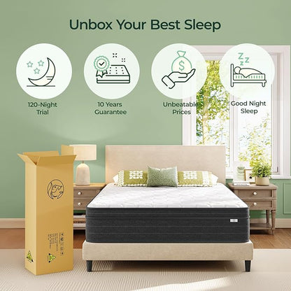koorlian XL Twin Mattress 12 Inch - Cooling Hybrid Mattress in a Box for Back Pain Relief - Pocket Spring & Memory Foam | Fiberglass-Free, Medium Firm Feel, CertiPUR-US, 120 Nights Trial
