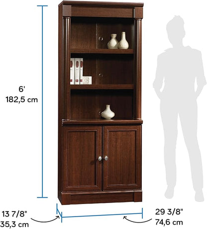 Sauder Palladia Book Shelf, Bookshelf with Storage, Library Bookcase with Doors and Adjustable Shelves, in Select Cherry finish